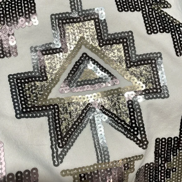 NWT Express Sequin Bronze Gold Ivory Stretch Open Drape Light Crop Blazer *S - Picture 6 of 6